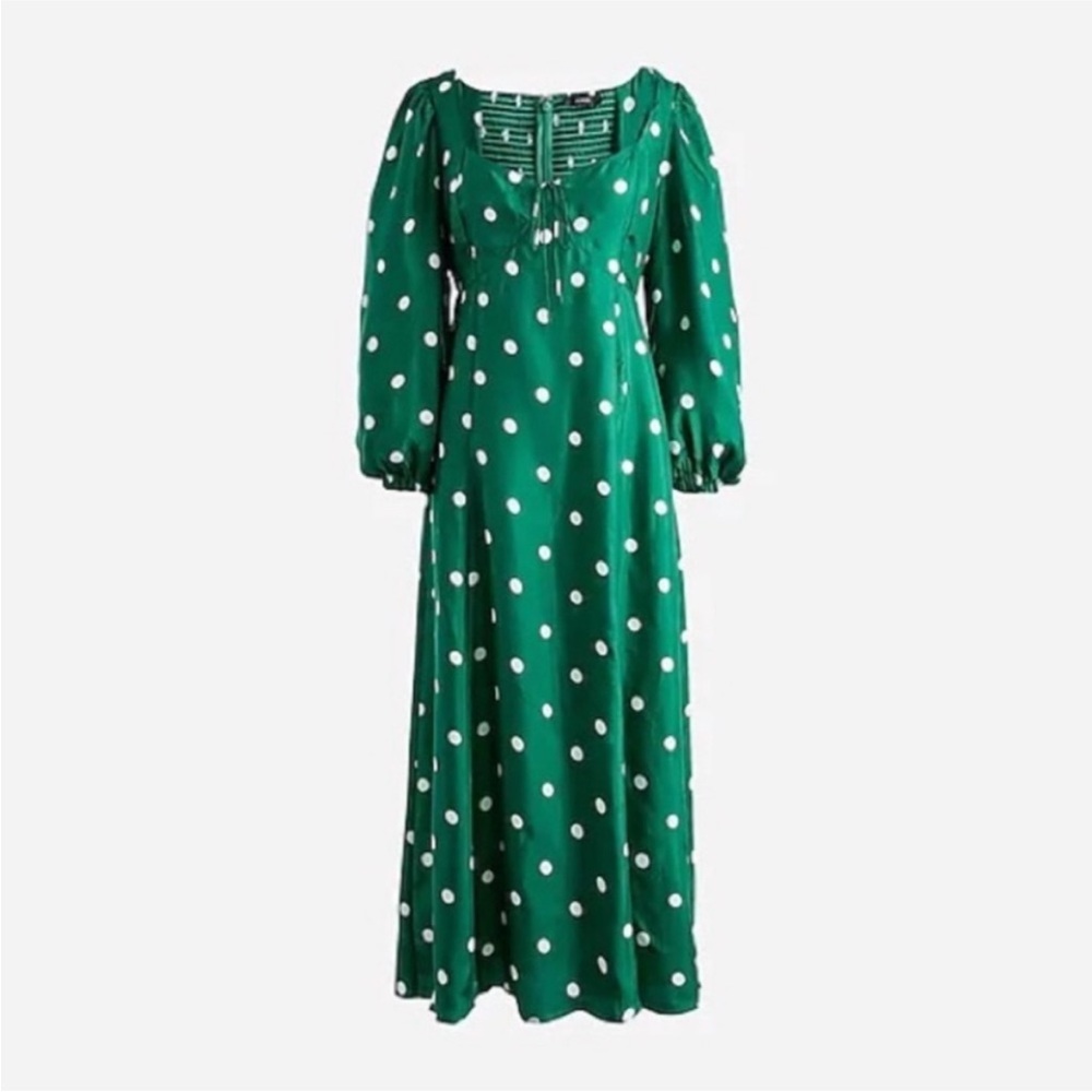 JCrew NWT Sweetheart Long-sleeve Midi Dress in Green polka dot, size 18 - Picture 5 of 7